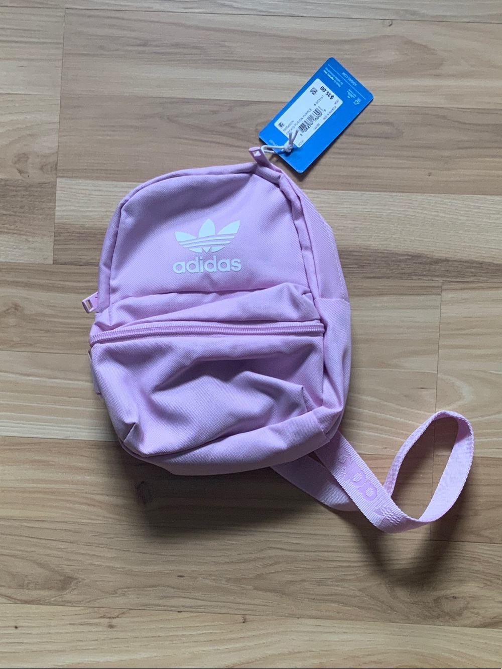 adidas Kids Light Pink Mini Backpack with Front Zip Pocket
